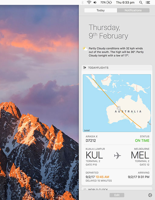 TodayFlights - 在 macOS 通知中心的追踪航班状态 1