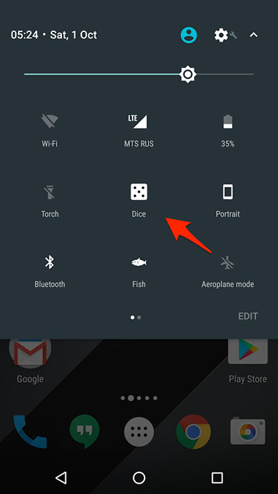 在 Android 7.0+ 通知栏上「掷骰子 」🎲 1