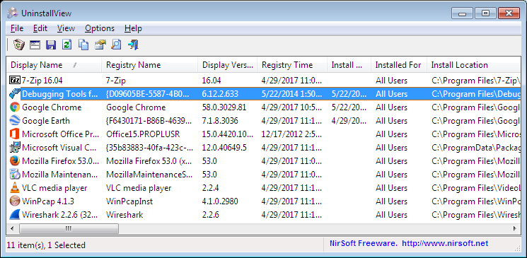 UninstallView - NirSoft 新工具：程序卸载管理器 1