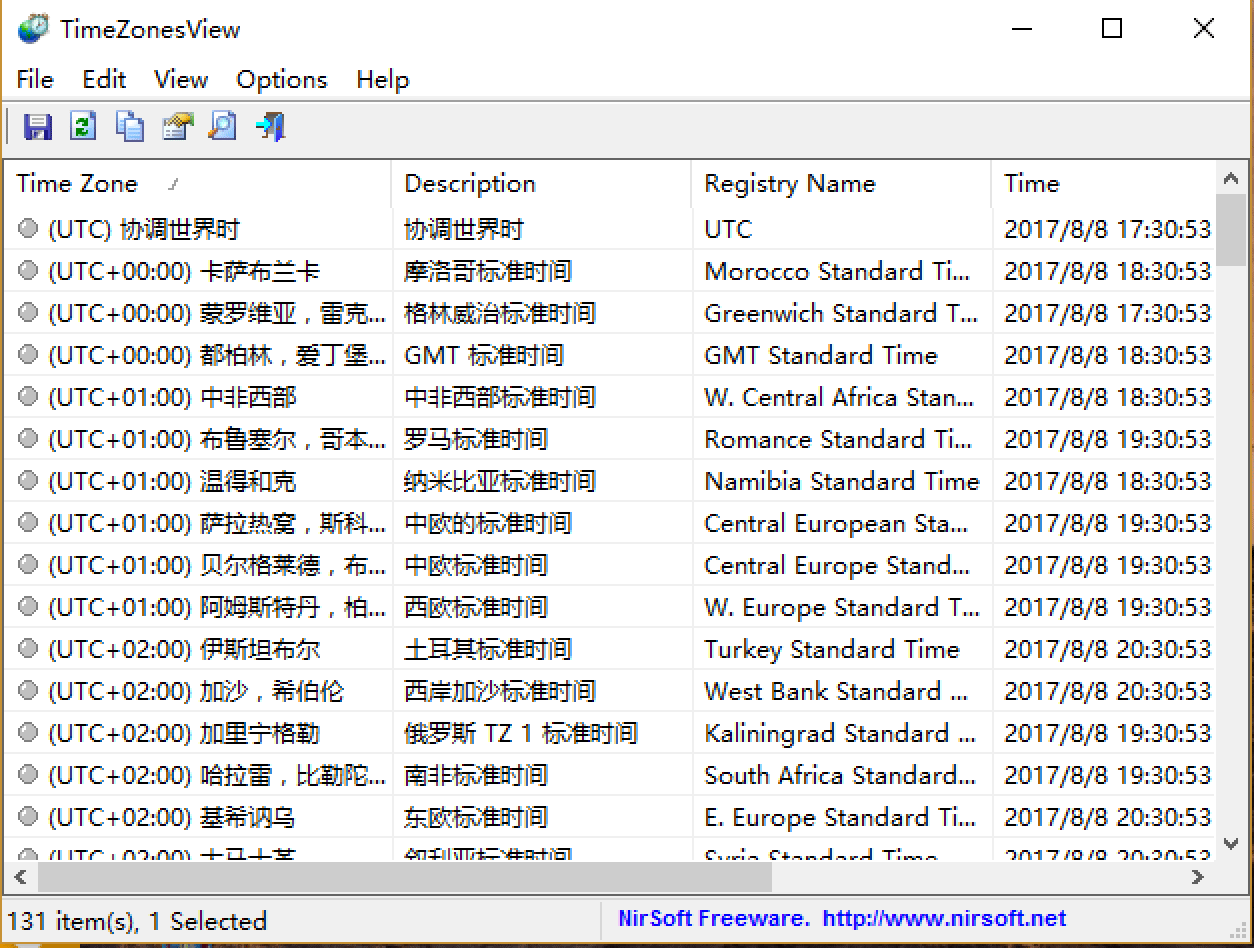 TimeZonesView - Nirsoft 发布时区显示工具 [Windows] 1