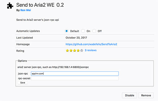 Send to Aria2 WE - 从 Firefox 将文件下载链接发往 Aria2 1