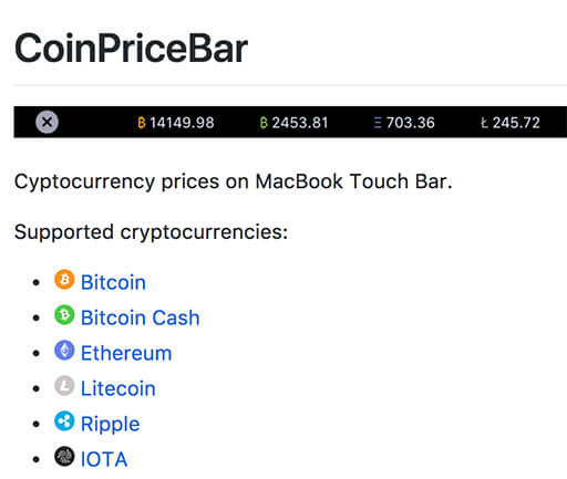 CoinPriceBar - 在 MacBook Touch Bar 显示比特币价格 1