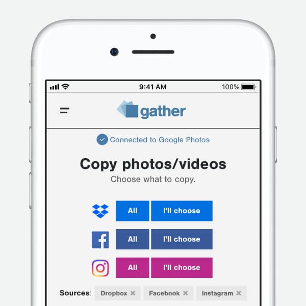 Gather - 将散落在 Dropbox, Instagram, Facebook 的图片备份至 Google Photos [Web] 2