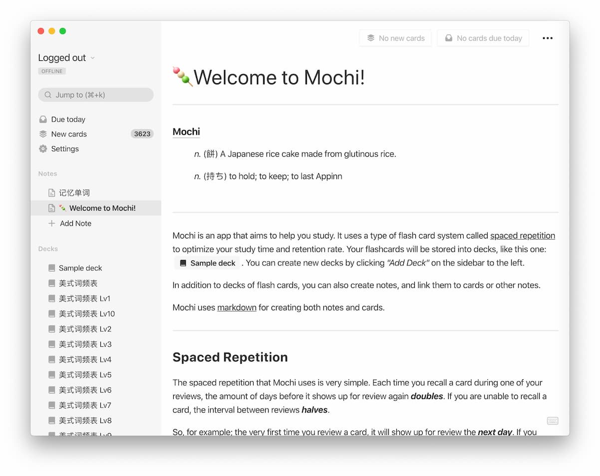 Mochi - 支持 Anki 的间隔重复提醒记忆卡片工具[Win/macOS/Linux] 2