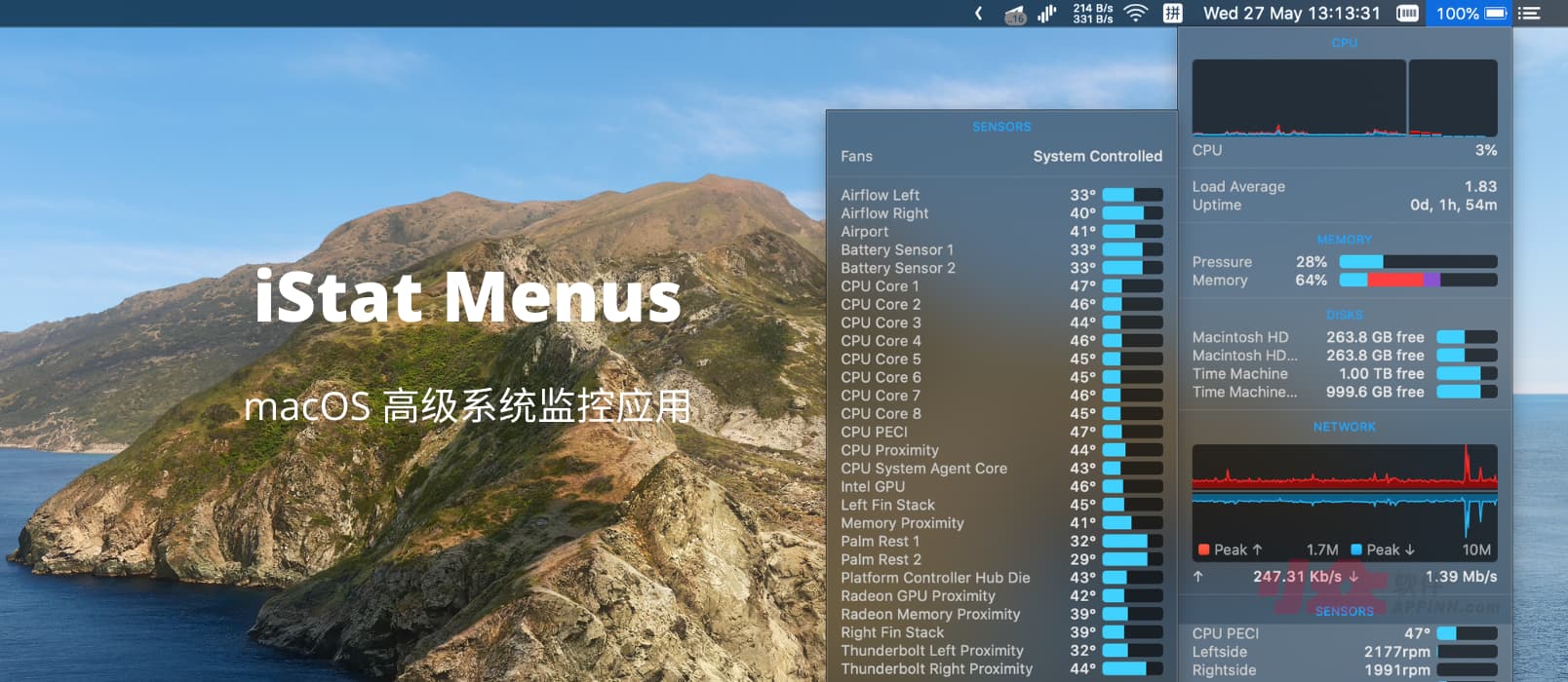 iStat Menus 6 在 BundleHunt 特价，只需要6刀，可激活3台 Mac，支持支付宝 1