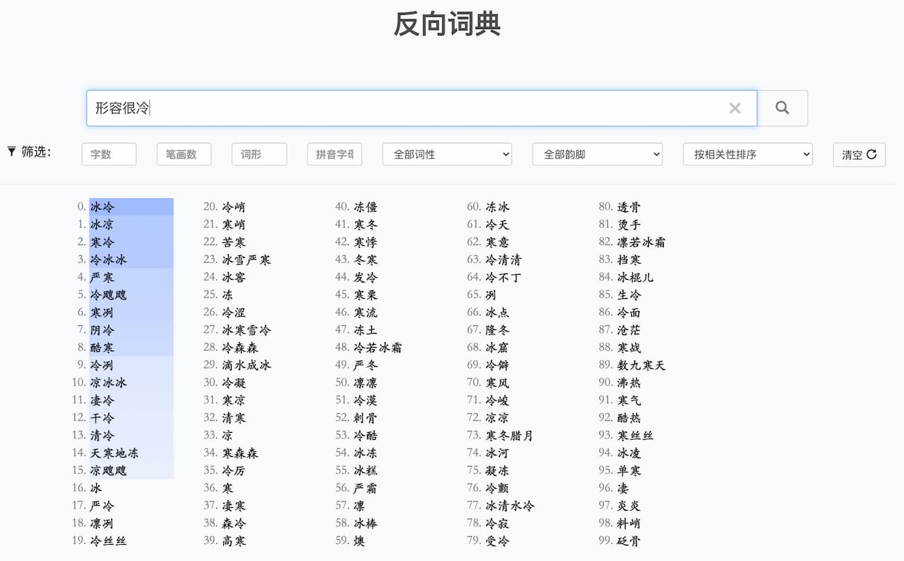 WantWords反向词典（万词王） - 清华大学发布开源在线反向词典，通过描述意思来查询 100 个近义词 1