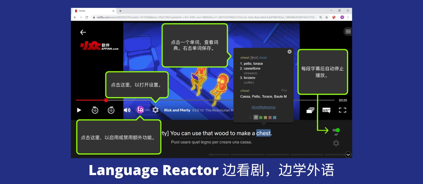 Language Reactor - 轻松学：边看剧，边学外语[Chrome]