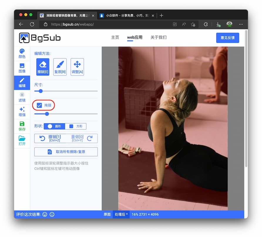 BgSub - 最高 4096x4096 分辨率、无数据上传，免费的去背景、换背景、抠图工具[Web] 2