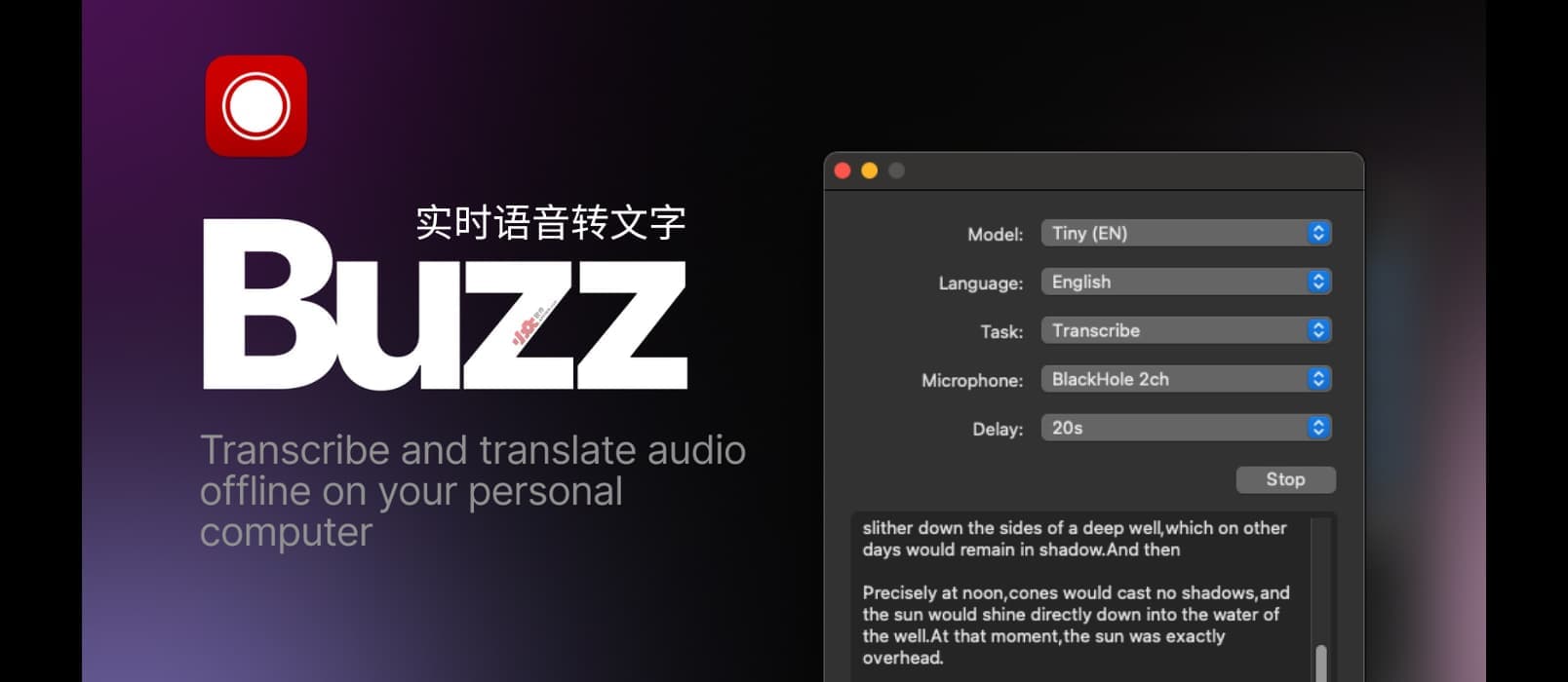 Buzz - 开源、可离线的实时语音转文字工具