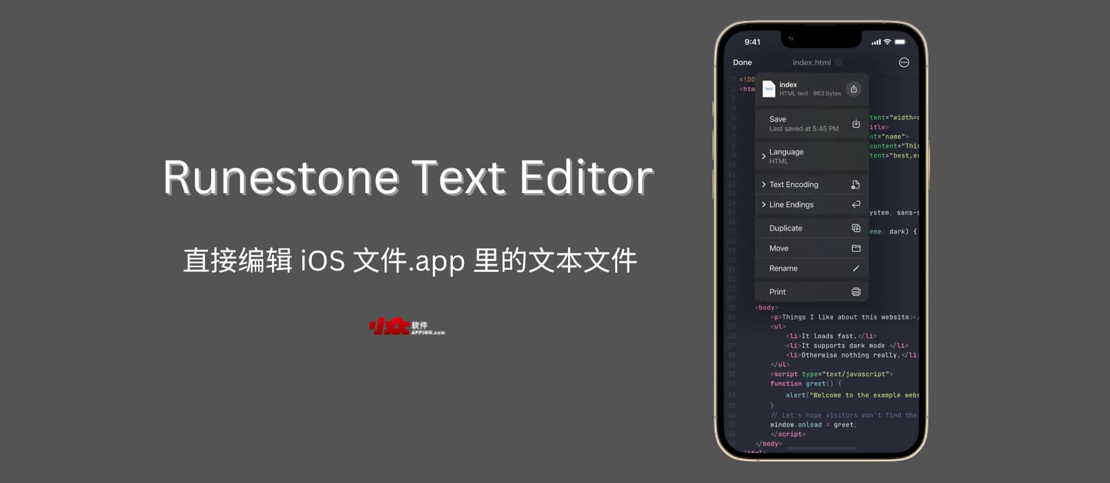 Runestone Text Editor - 文本编辑器：直接编辑 iOS 文件.app 里的文本文件