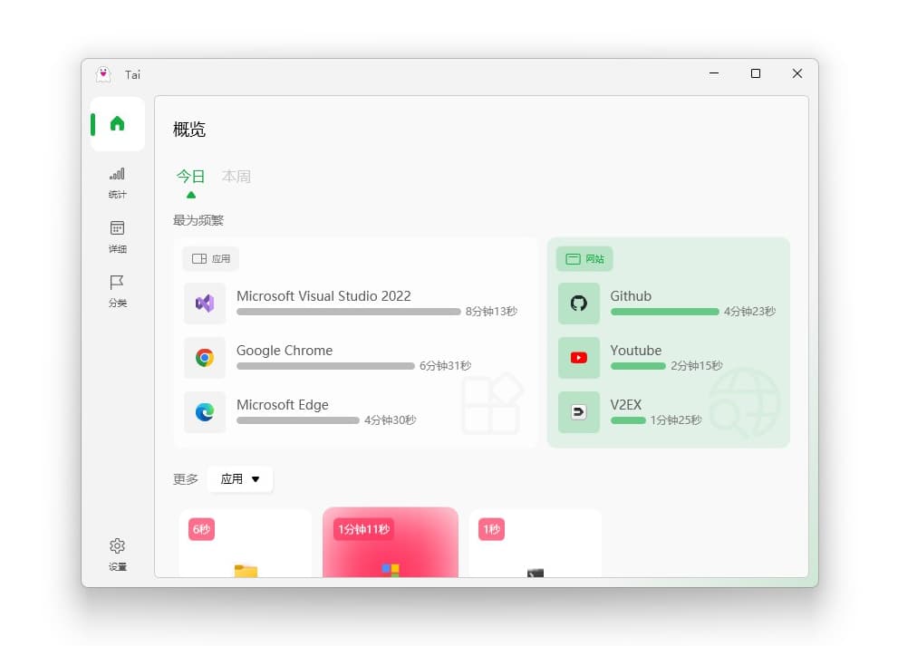 👻 Tai - 统计 Windows 中：软件使用时长、网站浏览时长 1